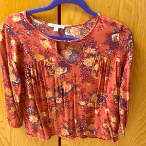 Floral key hole blouse
